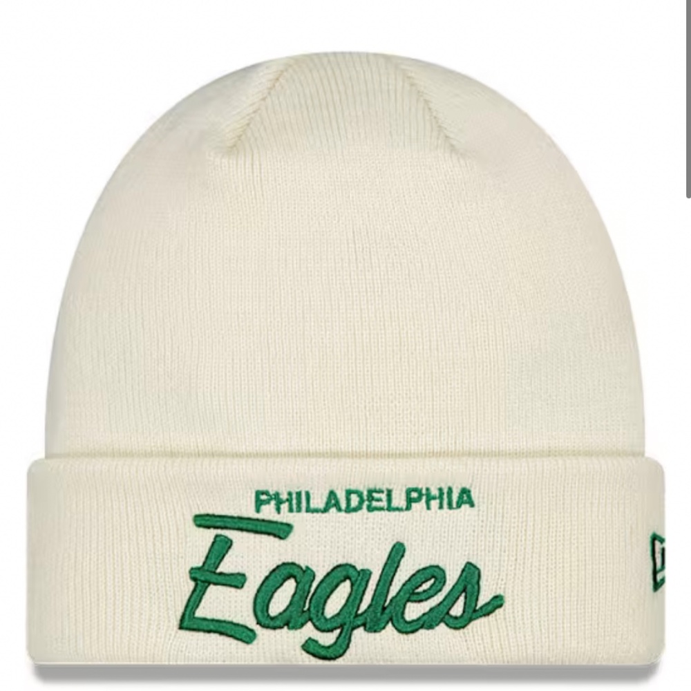 New Era Philadelphia Eagles Ivory Script Cuffed Knit Hat